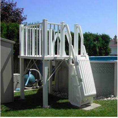 Vinyl Works 5'x5' Resin Pool Deck Kit with Step and Fencing
